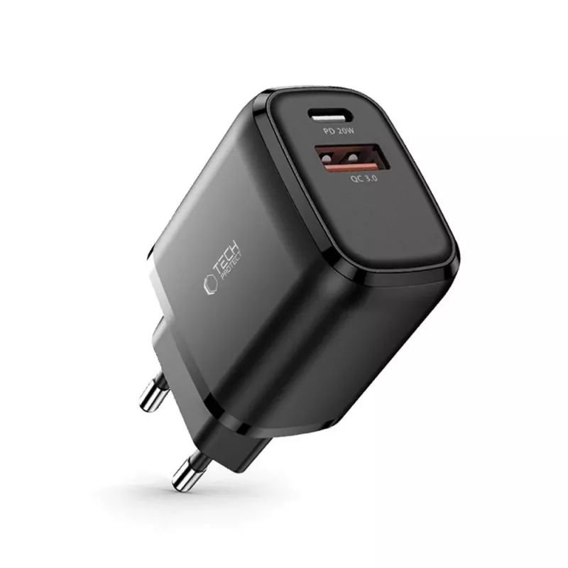 TECH-PROTECT C20W caricatore da rete 2 porte PD20W/QC3.0 nero