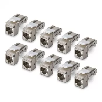 StarTech.com Modulo Keystone Cat6a schermato confezione da 10 connettore femmina Ethernet RJ45, STP, angolato 90 gradi, senza attrezzi, Argento, 10GBase-T