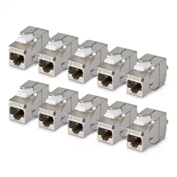 StarTech.com Modulo Keystone Cat6a schermato, confezione da 10 connettore femmina Ethernet RJ45, presa a muro STP Cat6a, 180 gradi, senza attrezzi, piatto, argento