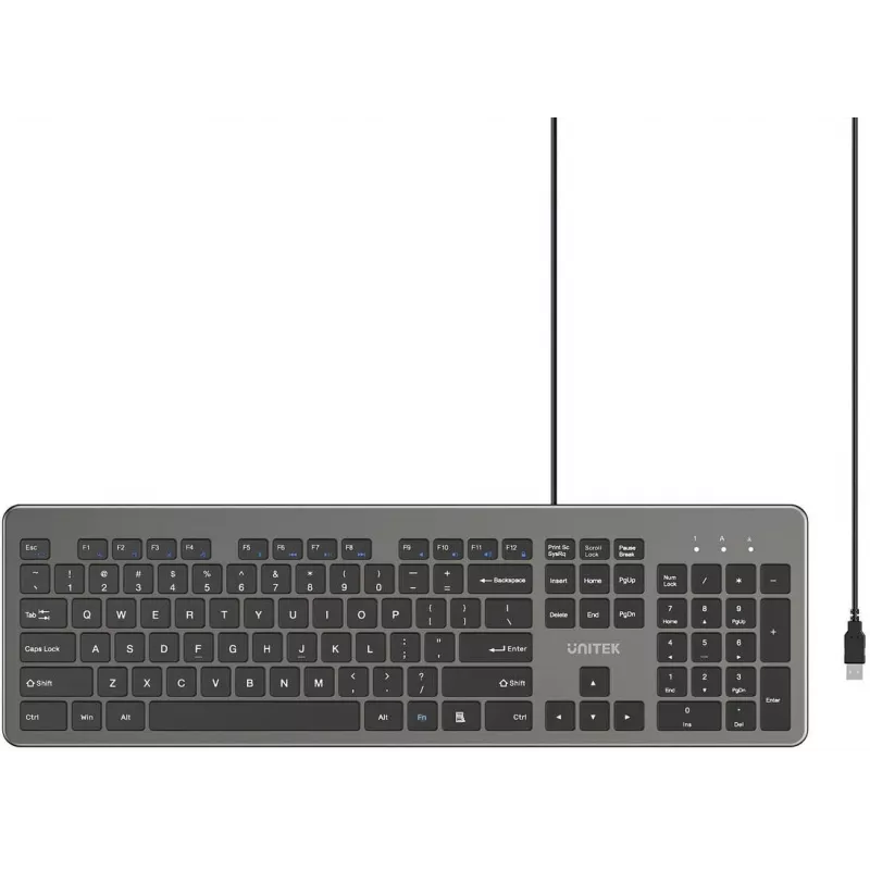 UNITEK SlimTap Tastiera da ufficio con filo, USB-A, Grigio