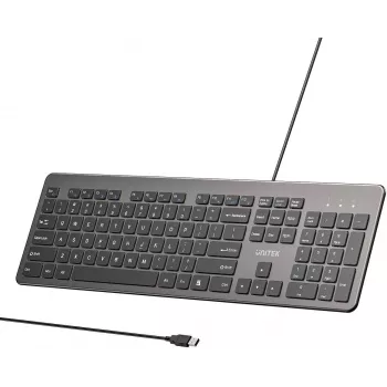 UNITEK SlimTap Tastiera da ufficio con filo, USB-A, Grigio