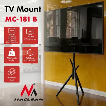 Maclean supporto/stand da terra per TV, 27-55 pollici, VESA 200x200, 60 kg, nero, MC-181 B