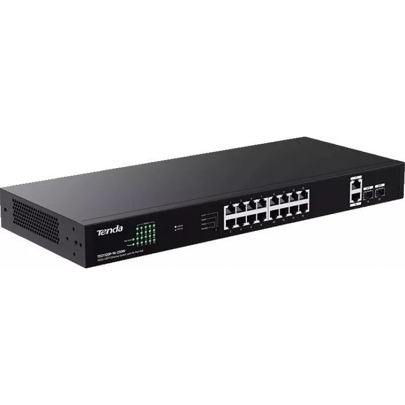 Tenda TEG1120P-16-250W switch PoE+ unmanaged 18 porte Gigabit 2 SFP 250W