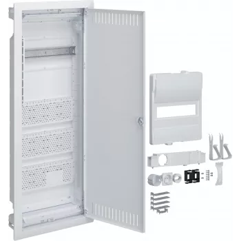 HAGER Volta Hybrid quadro da incasso, 12 moduli, 1 fila, 3 piastre di montaggio, presa 230V, bianco (RAL 9010)