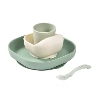 Beaba set alimentazione per neonati in silicone con base a ventosa - verde salvia (913603)