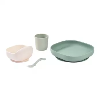Beaba set alimentazione per neonati in silicone con base a ventosa - verde salvia (913603)