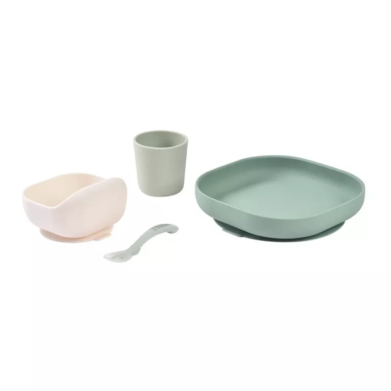 Beaba set alimentazione per neonati in silicone con base a ventosa - verde salvia (913603)