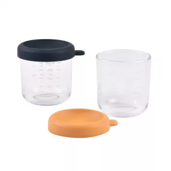 BEABA set di vasetti in vetro con coperchi 2 x 250 ml Night Blue/Honey