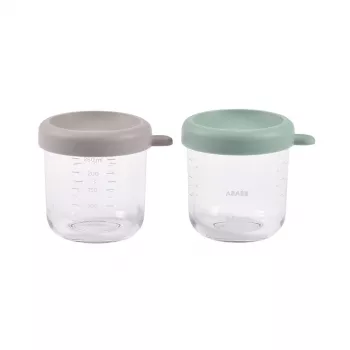 BEABA set di vasetti in vetro con coperchi 2 x 250 ml verde salvia/Gazelle