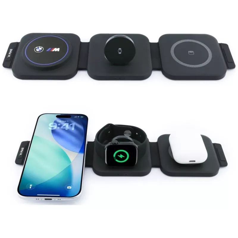 BMW M Collection Stazione di ricarica wireless magnetica Qi2 15W 3-in-1 Blue