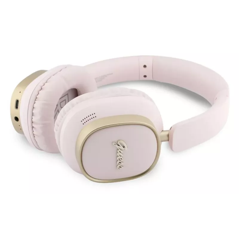 Guess Cuffie Bluetooth over-ear ENC Rectangle Metal Script Pink