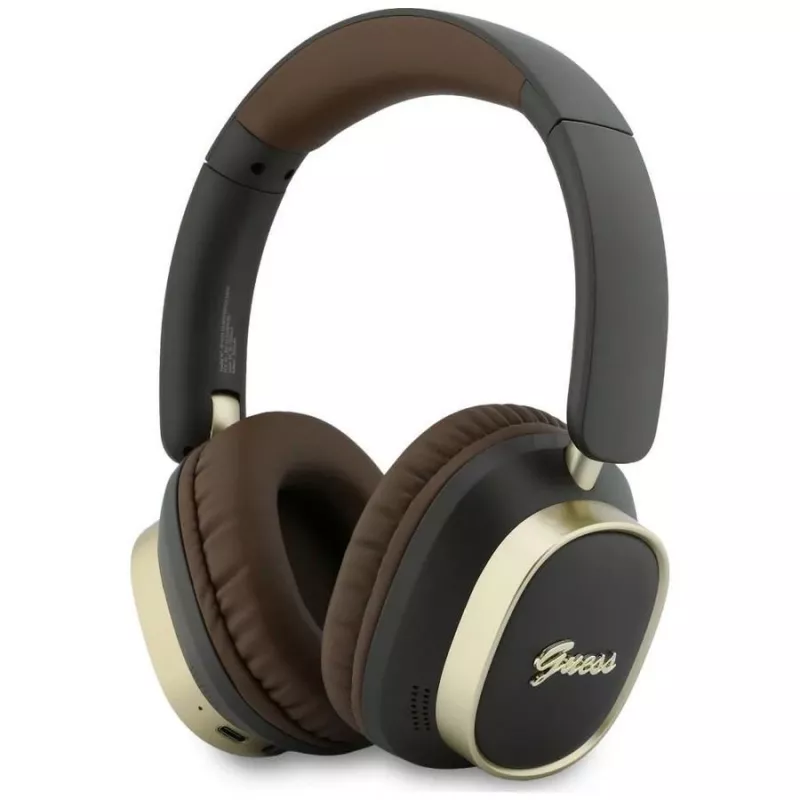 Guess Cuffie Bluetooth over-ear ENC Rectangle Metal Script Braun