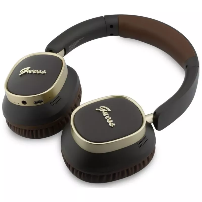 Guess Cuffie Bluetooth over-ear ENC Rectangle Metal Script Braun