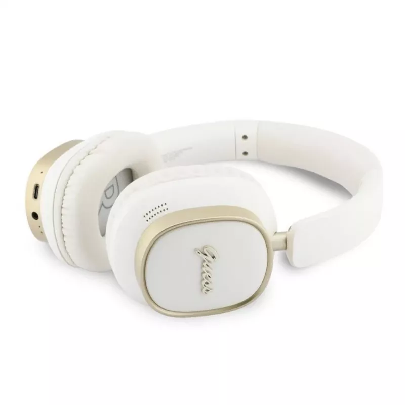 Guess cuffie Bluetooth ENC Rectangle Metal Script over-ear Bianco