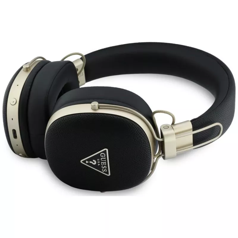 Guess cuffie Bluetooth over-ear con ENC, logo triangolo metallizzato, Nero