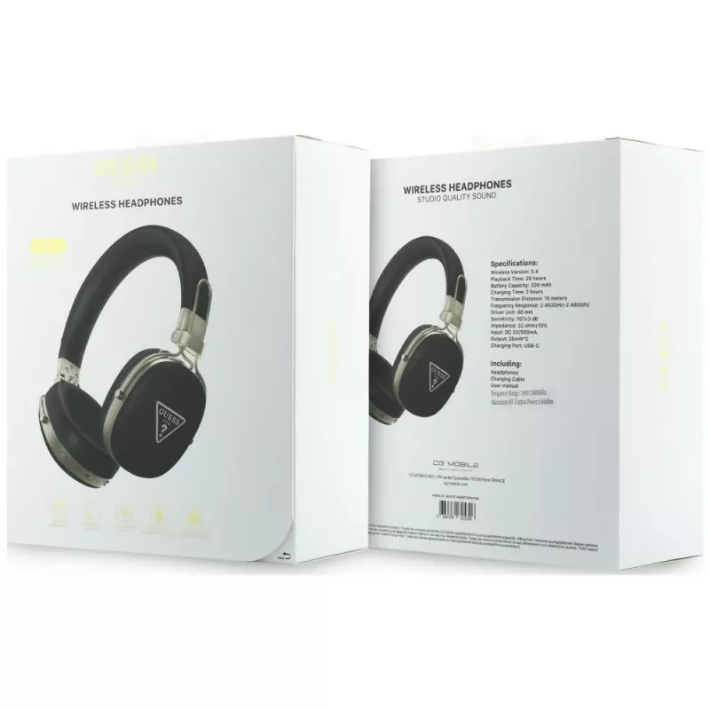 Guess cuffie Bluetooth over-ear con ENC, logo triangolo metallizzato, Nero
