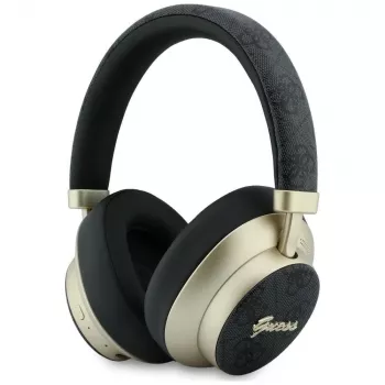Guess GUE005456 cuffie Bluetooth over-ear con ENC, 4G Gold Script Metal, Nero