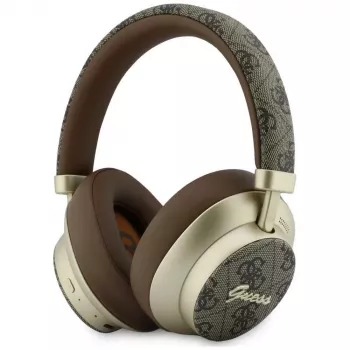 Guess GUE005457 Cuffie Bluetooth over-ear con ENC, Braun, design Gold Script Metal