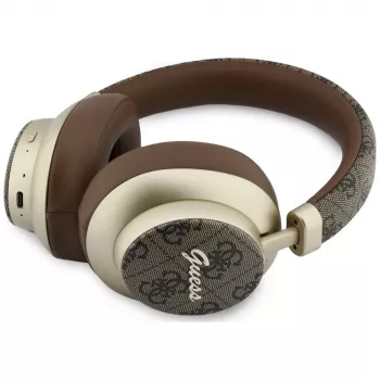 Guess GUE005457 Cuffie Bluetooth over-ear con ENC, Braun, design Gold Script Metal
