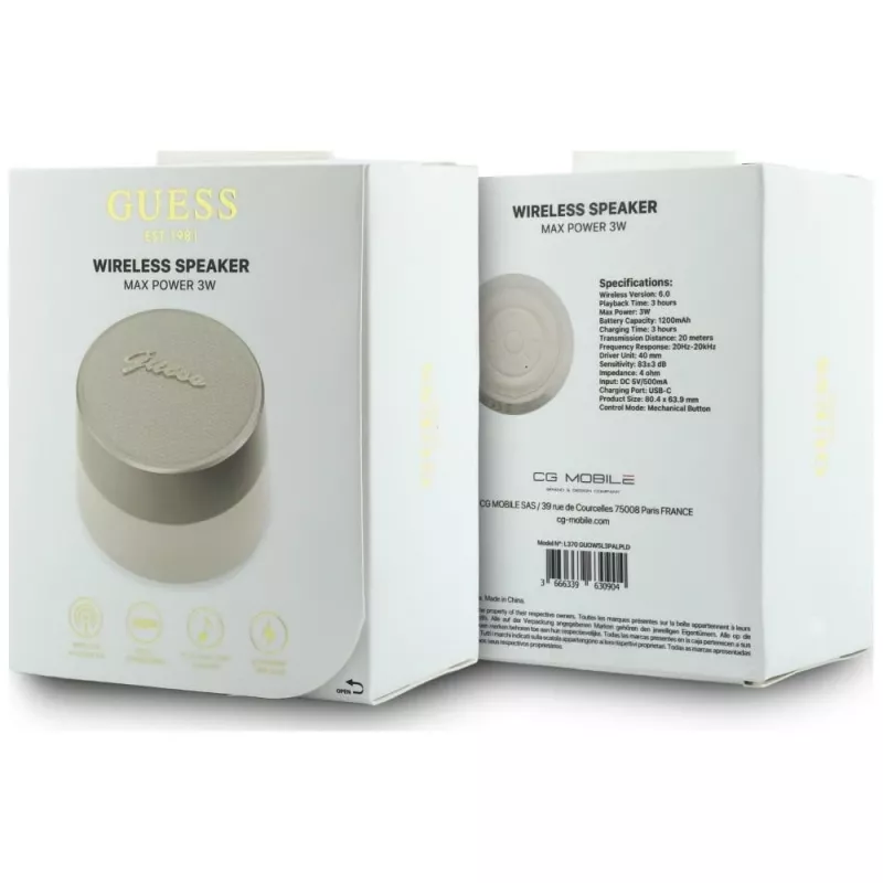 GUESS Diffusore Bluetooth 5W Script MetalLogo Gold
