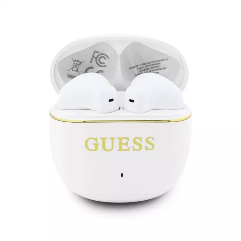 GUESS Glossy Gold Line Classic TWS Earbuds Bianco