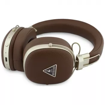 Guess GUE005460 Cuffie Bluetooth on-ear con ENC, Braun, logo triangolo metallizzato