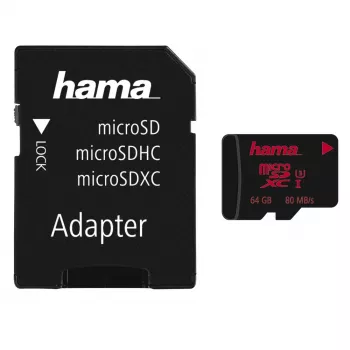 Hama microSDXC 64GB UHS Speed Class 3 UHS-I lettura 100MB/s scrittura 30MB/s con adattatore SD
