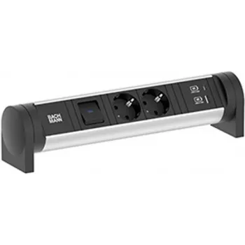 Ciabatta da scrivania Bachmann 708.001 CYCLE 2x Schuko CEE7/3 con interruttore, cavo 2m, alluminio/nero