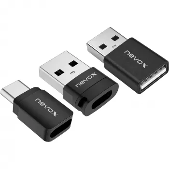 NEVOX Data Blocker (confezione da 3) - connettore maschio USB-A su connettore femmina, adattatore di sola ricarica, impedisce il juice jacking, nero