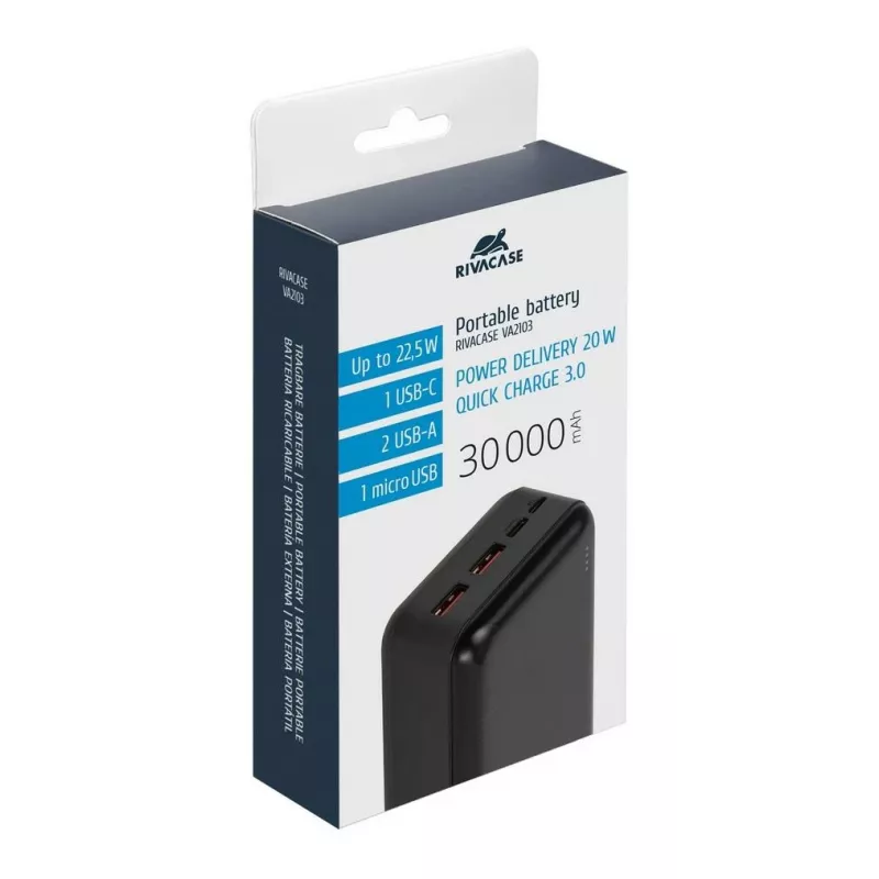 Power bank Rivacase VA2103 30000 mAh 22.5W nero