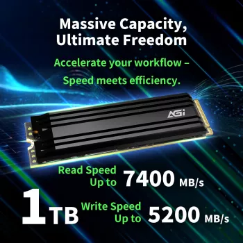 AGI TECHNOLOGY 1TB SSD M.2 NVMe PCIe Gen4x4 - 7400MB/s in lettura, 5200MB/s in scrittura, 750TBW