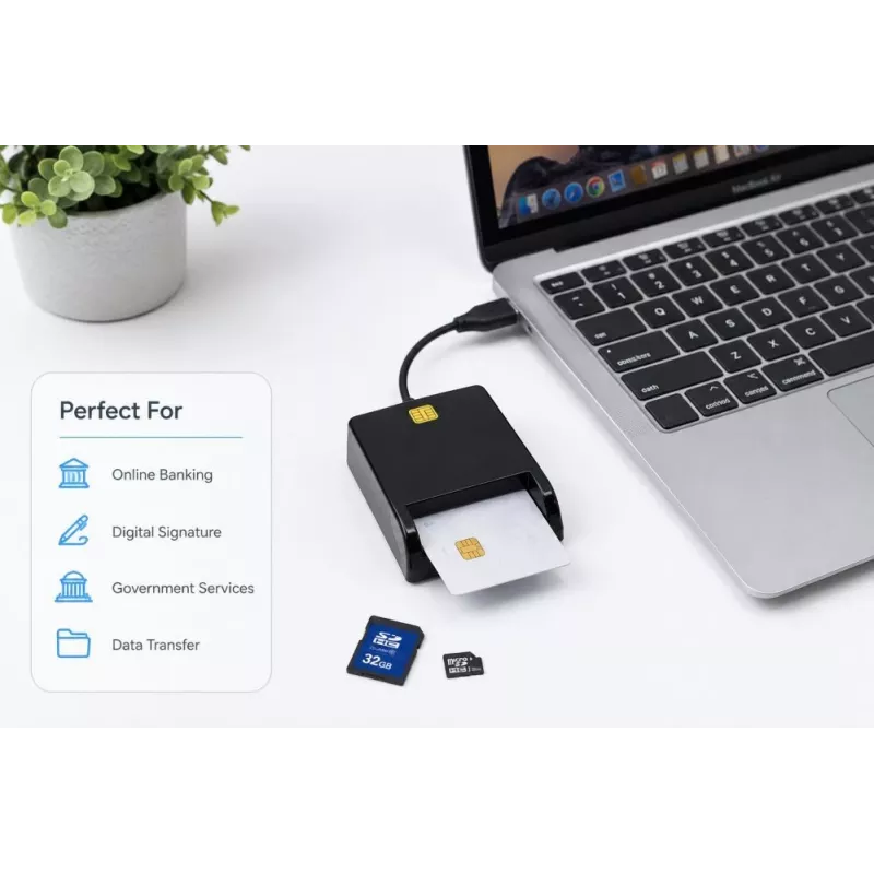 iLike lettore di schede smart USB 4-in-1 con supporto SIM, SD e micro-SD, lettore CAC per documenti, carte bancarie, eID e schede di memoria, nero