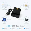 iLike lettore di schede smart USB 4-in-1 con supporto SIM, SD e micro-SD, lettore CAC per documenti, carte bancarie, eID e schede di memoria, nero