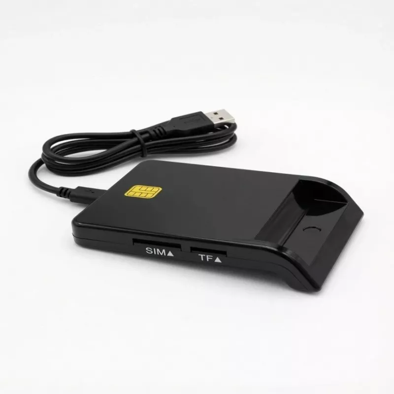 iLike lettore di schede smart USB 4-in-1 con supporto SIM, SD e micro-SD, lettore CAC per documenti, carte bancarie, eID e schede di memoria, nero