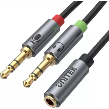 UNITEK Y-C957ABK cavo splitter audio 3,5mm mini-jack, connettore femmina a 2x connettore maschio, 20 cm, nero