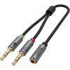 UNITEK Y-C957ABK cavo splitter audio 3,5mm mini-jack, connettore femmina a 2x connettore maschio, 20 cm, nero