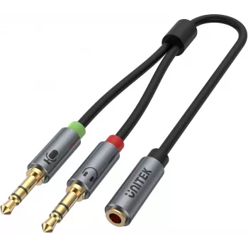 UNITEK Y-C957ABK cavo splitter audio 3,5mm mini-jack, connettore femmina a 2x connettore maschio, 20 cm, nero