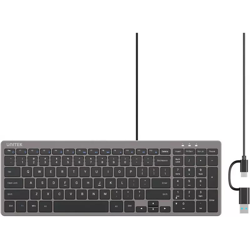 UNITEK SlimTap tastiera da ufficio cablata leggera USB-C/USB-A