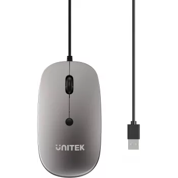 UNITEK SlimTrack mouse ottico cablato 1600DPI, grigio