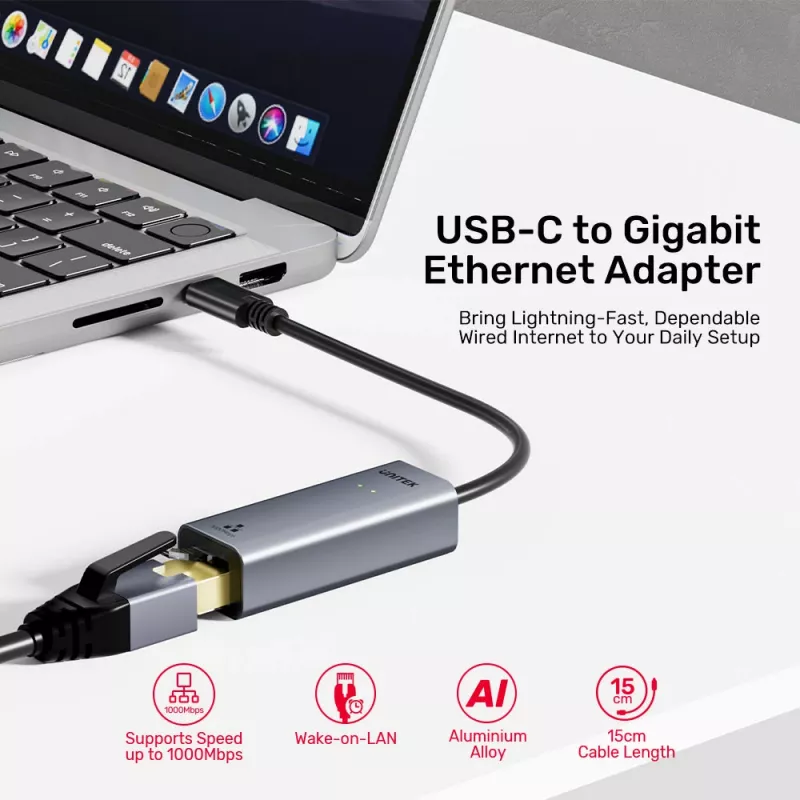UNITEK adattatore USB-C a Gigabit Ethernet 1Gbps - Space Gray