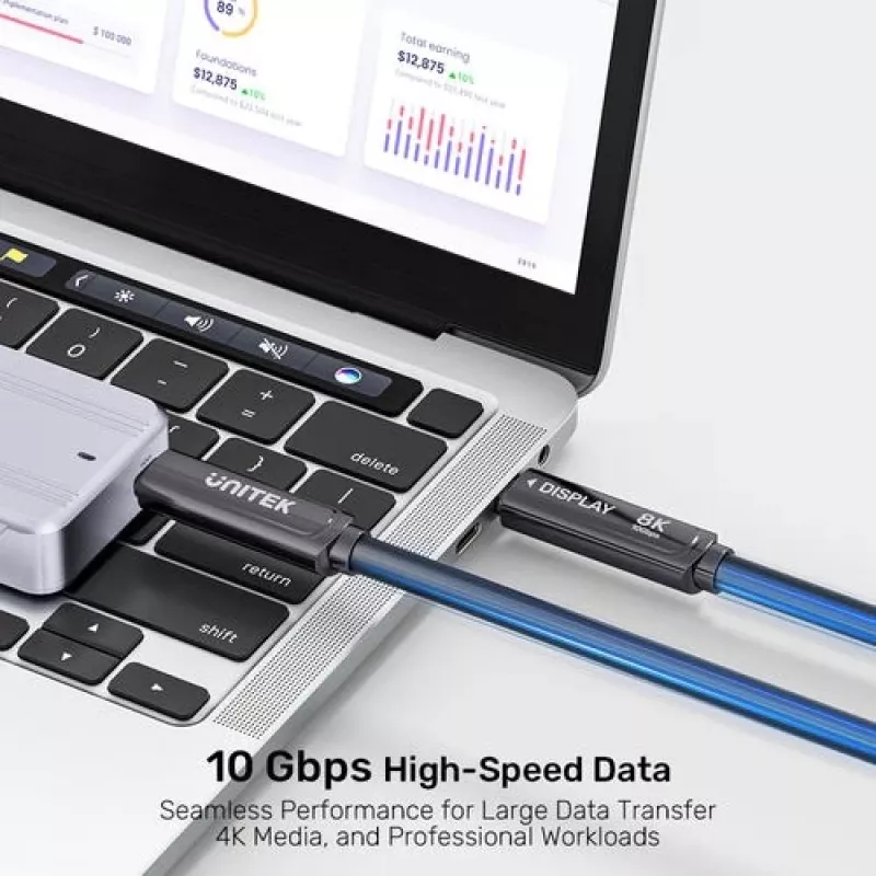 UNITEK cavo ottico attivo USB-C 5m - 10Gbps, PD 60W, 8K@30Hz, nero