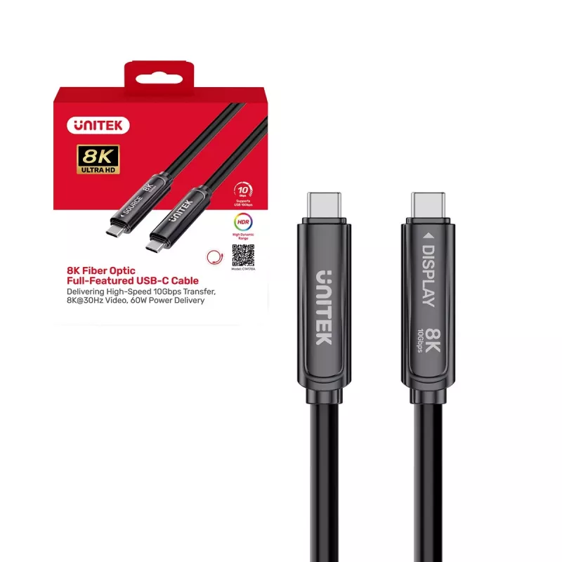 UNITEK cavo ottico attivo USB-C 7m - 10Gbps, PD60W, 8K@30Hz, nero