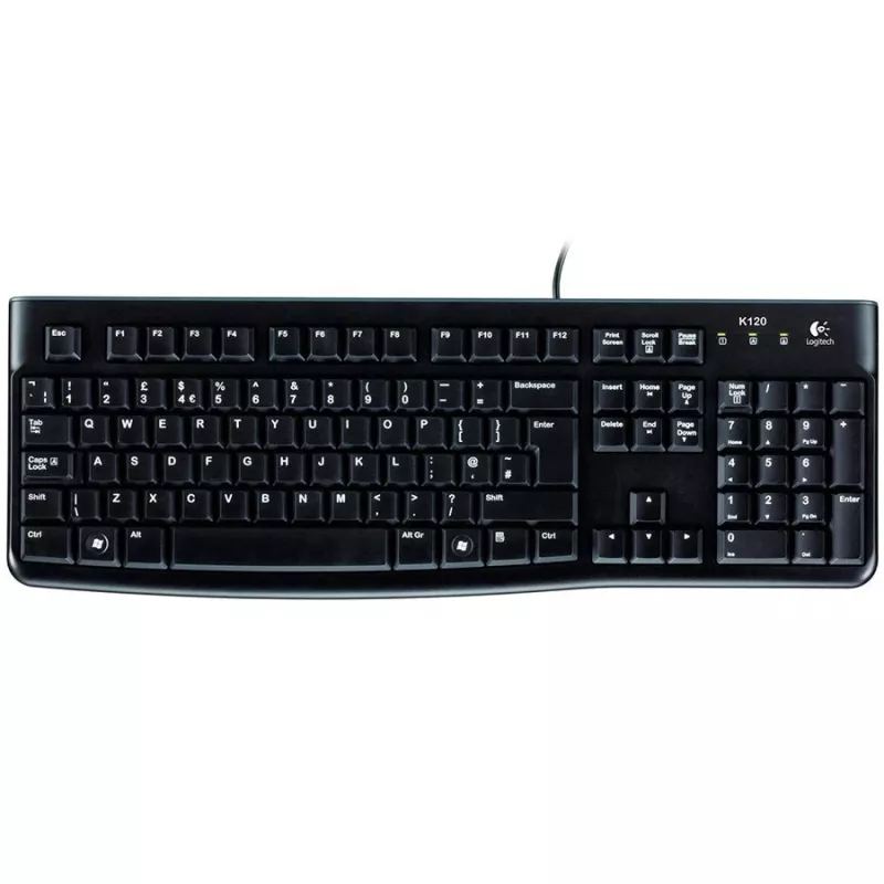 Logitech tastiera K120 RU - cablata USB formato completo layout russo, resistente agli schizzi, nero