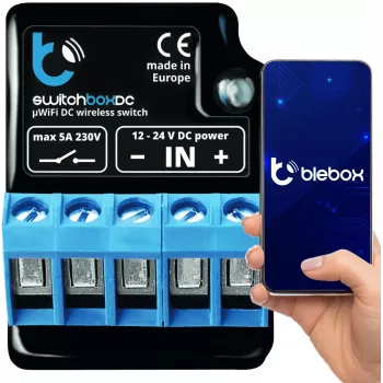 BLEBOX SwitchBoxDC modulo relè Wi-Fi 1 canale 10A 12-24V DC