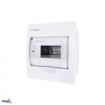SCHELINGER A80-RDP-IP40-NPE-08P Quadro di distribuzione da incasso IP40, 8 moduli, 1 fila, morsetti 8N+8PE, porta trasparente, bianco