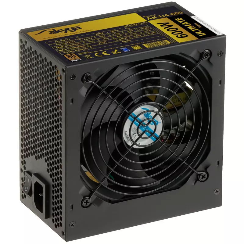 Akyga Ultimate AK-U4-600 alimentatore ATX 600 W, 80 PLUS Bronze, PFC attivo, ventola 120 mm