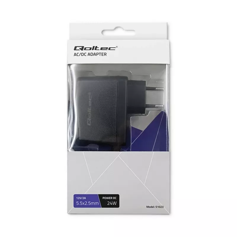 QOLTEC alimentatore da parete 24W 12V 2A 5,5x2,5mm