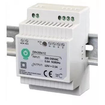 EURA DIN30W12 alimentatore switching DC 12V 2,5A per guida DIN