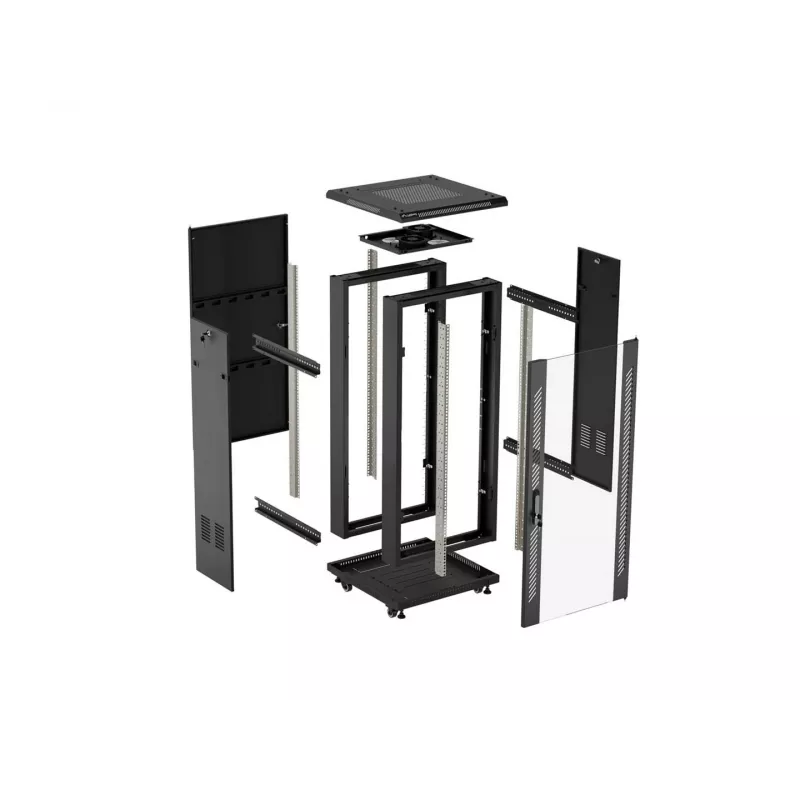 Lanberg armadio a rack da terra 19 pollici 18U 600x600 nero con porta in vetro (Flat Pack)