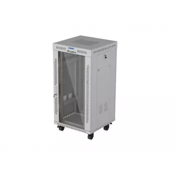 LANBERG case da terra 19 pollici 22U 600x600 mm grigio con porta in vetro temperato e display LCD (Flat Pack)